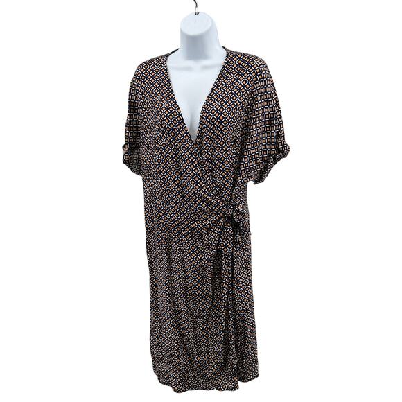 Profile by Gottex Let It Be Wrap Dress Womens L Orange Navy E24093158 V-neck SS - Picture 4 of 16